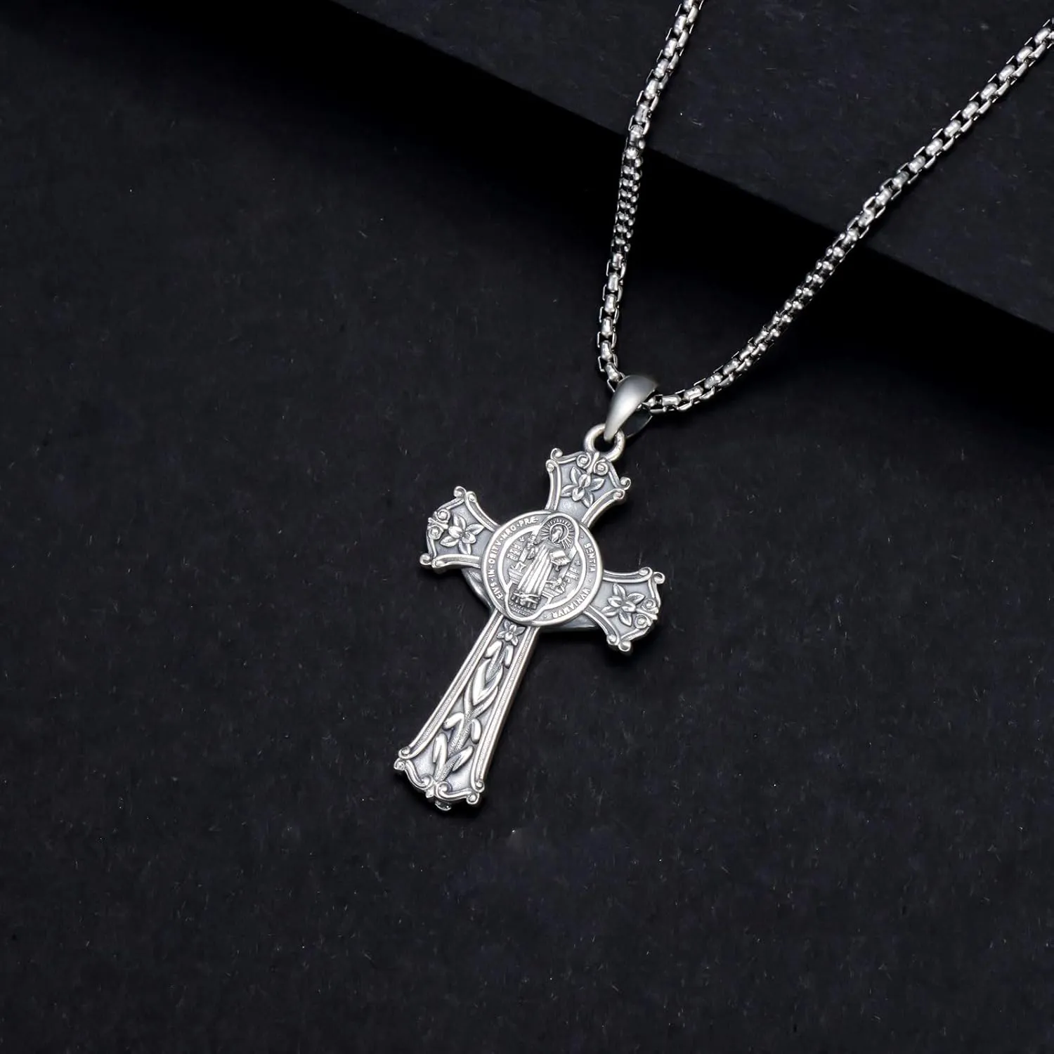 925 Sterling Silver St Michael/St Raphael/St Jude/St Christopher/St Benedict Crucifix Pendant Necklace Religious Amulet Jewelry Gift for Men Women