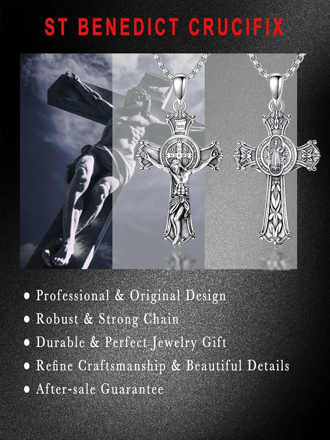 925 Sterling Silver St Michael/St Raphael/St Jude/St Christopher/St Benedict Crucifix Pendant Necklace Religious Amulet Jewelry Gift for Men Women