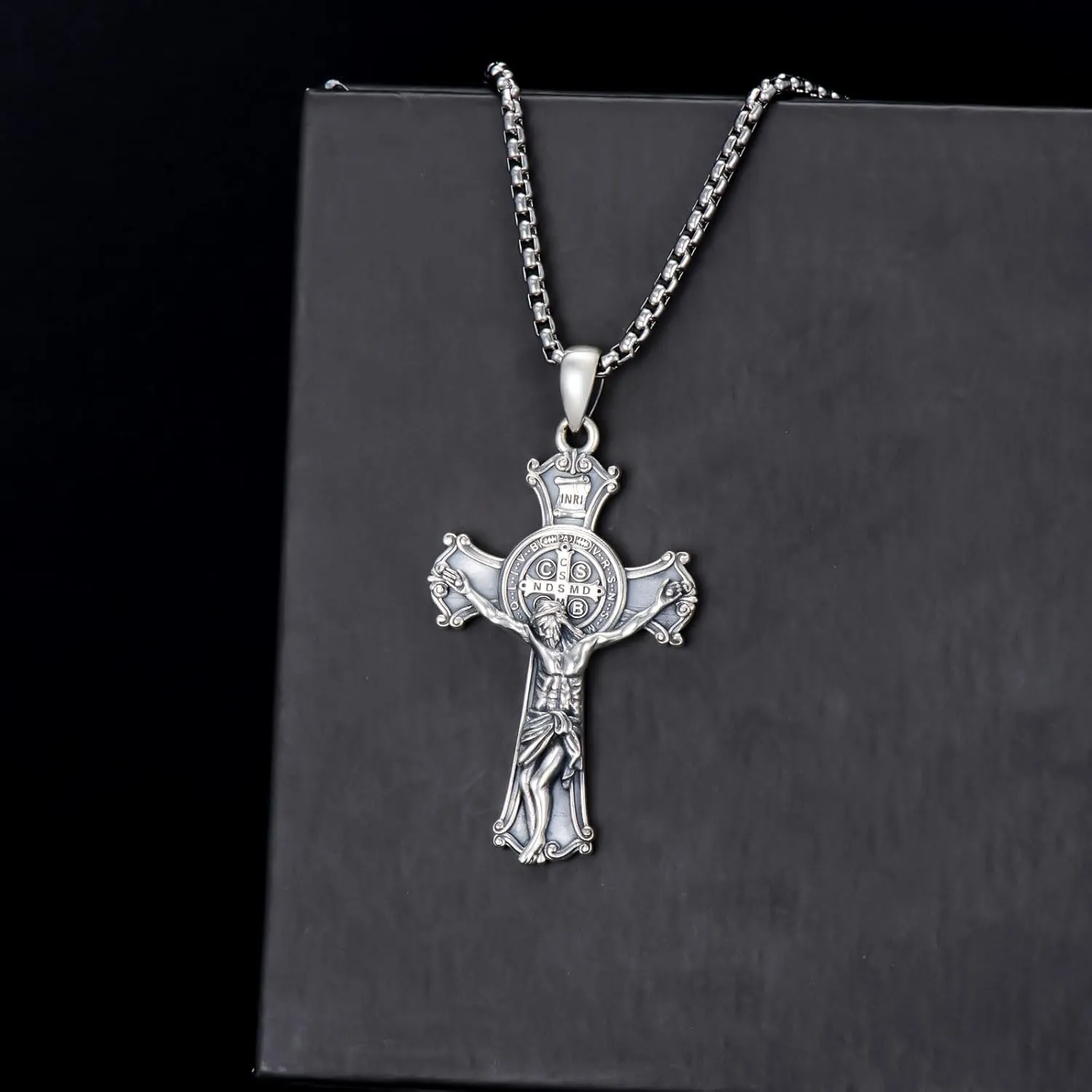 925 Sterling Silver St Michael/St Raphael/St Jude/St Christopher/St Benedict Crucifix Pendant Necklace Religious Amulet Jewelry Gift for Men Women