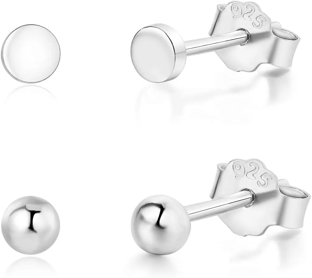 925 Sterling Silver Stud Earrings for Women, 4 Pairs 14K White Gold Plated Hypoallergenic Small Silver Stud Earrings Set for Women Men