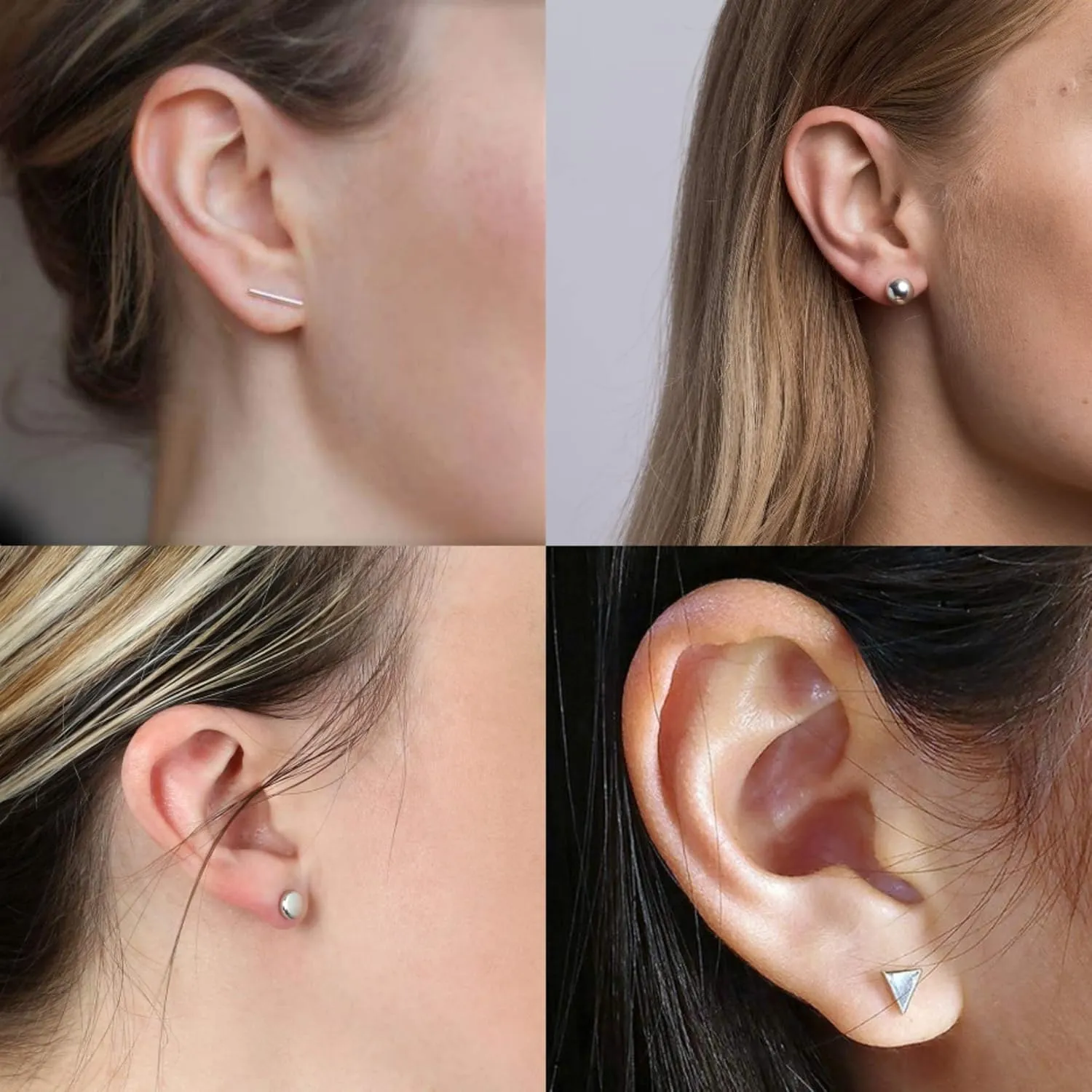 925 Sterling Silver Stud Earrings for Women, 4 Pairs 14K White Gold Plated Hypoallergenic Small Silver Stud Earrings Set for Women Men