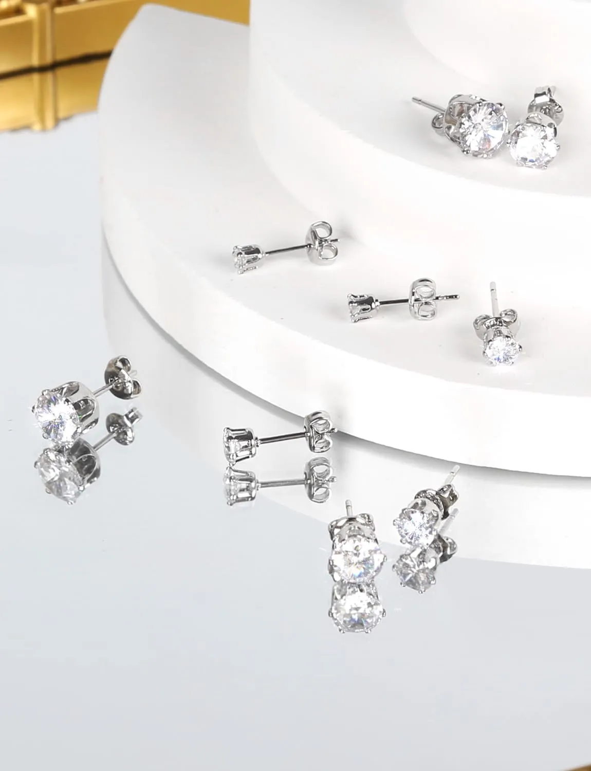 925 Sterling Silver Stud Earrings Set of 5 Pairs Hypoallergenic 18K Gold Cubic Zirconia Earrings for Women Men Sparkling Fancy Gift