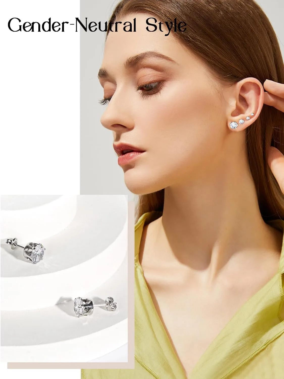 925 Sterling Silver Stud Earrings Set of 5 Pairs Hypoallergenic 18K Gold Cubic Zirconia Earrings for Women Men Sparkling Fancy Gift