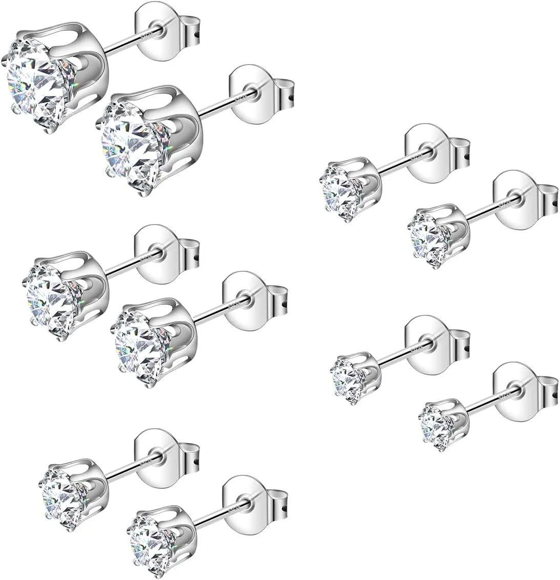925 Sterling Silver Stud Earrings Set of 5 Pairs Hypoallergenic 18K Gold Cubic Zirconia Earrings for Women Men Sparkling Fancy Gift
