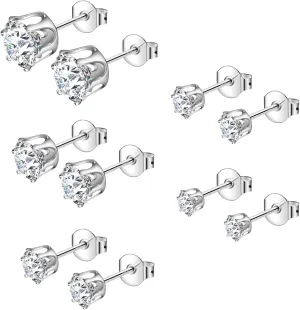925 Sterling Silver Stud Earrings Set of 5 Pairs Hypoallergenic 18K Gold Cubic Zirconia Earrings for Women Men Sparkling Fancy Gift