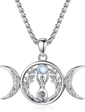 925 Sterling silver Witches Knot Pendant Necklace, Hecate Triple Moon Goddess Lilith/Tree Of Life/Tetragrammaton Pentagram/Santa Muerte Pagan Witchy Jewelry Spiritual Amulet for Women Men