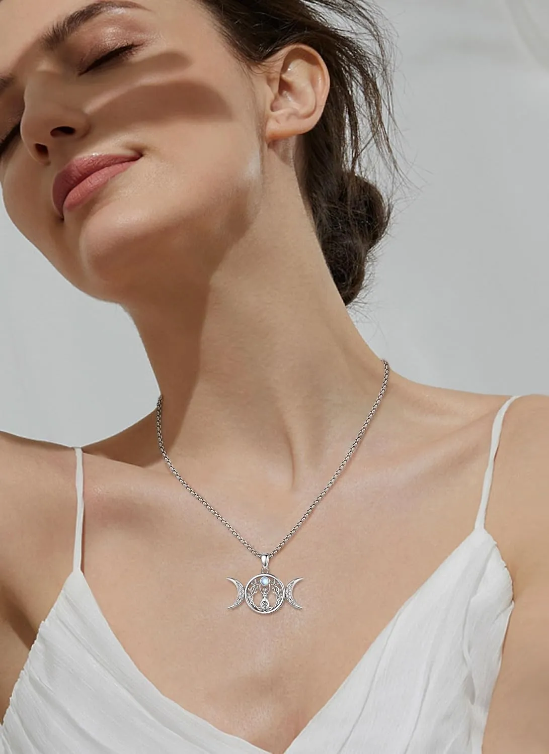 925 Sterling silver Witches Knot Pendant Necklace, Hecate Triple Moon Goddess Lilith/Tree Of Life/Tetragrammaton Pentagram/Santa Muerte Pagan Witchy Jewelry Spiritual Amulet for Women Men