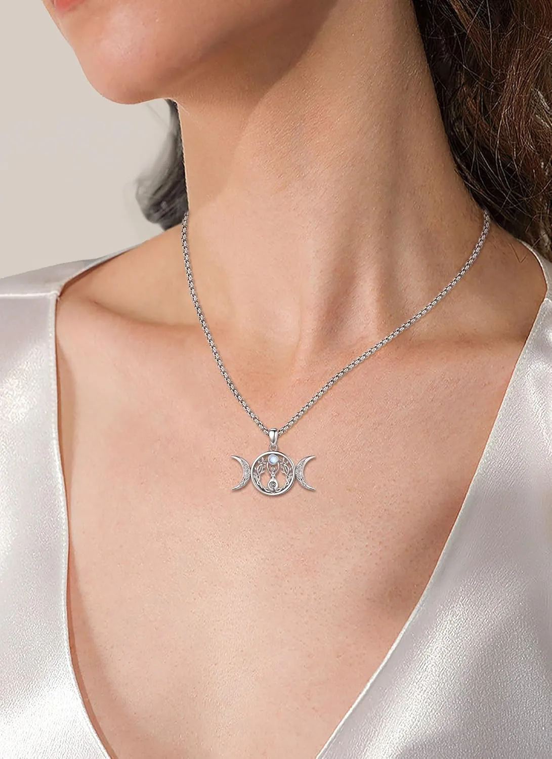 925 Sterling silver Witches Knot Pendant Necklace, Hecate Triple Moon Goddess Lilith/Tree Of Life/Tetragrammaton Pentagram/Santa Muerte Pagan Witchy Jewelry Spiritual Amulet for Women Men