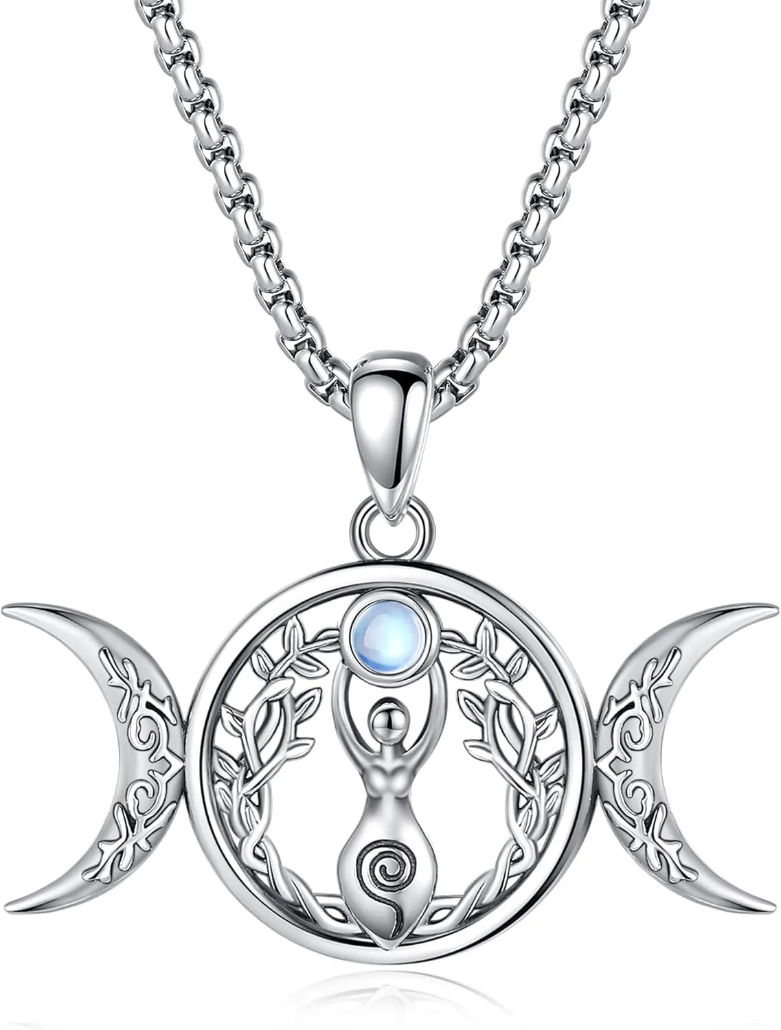 925 Sterling silver Witches Knot Pendant Necklace, Hecate Triple Moon Goddess Lilith/Tree Of Life/Tetragrammaton Pentagram/Santa Muerte Pagan Witchy Jewelry Spiritual Amulet for Women Men