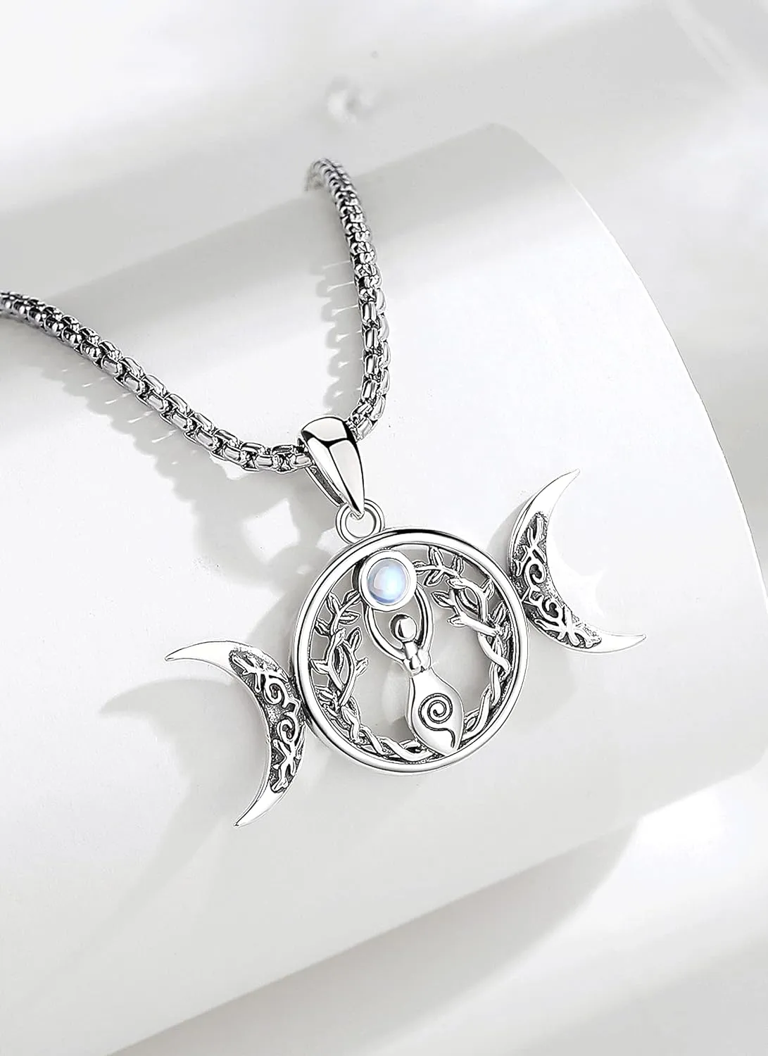 925 Sterling silver Witches Knot Pendant Necklace, Hecate Triple Moon Goddess Lilith/Tree Of Life/Tetragrammaton Pentagram/Santa Muerte Pagan Witchy Jewelry Spiritual Amulet for Women Men