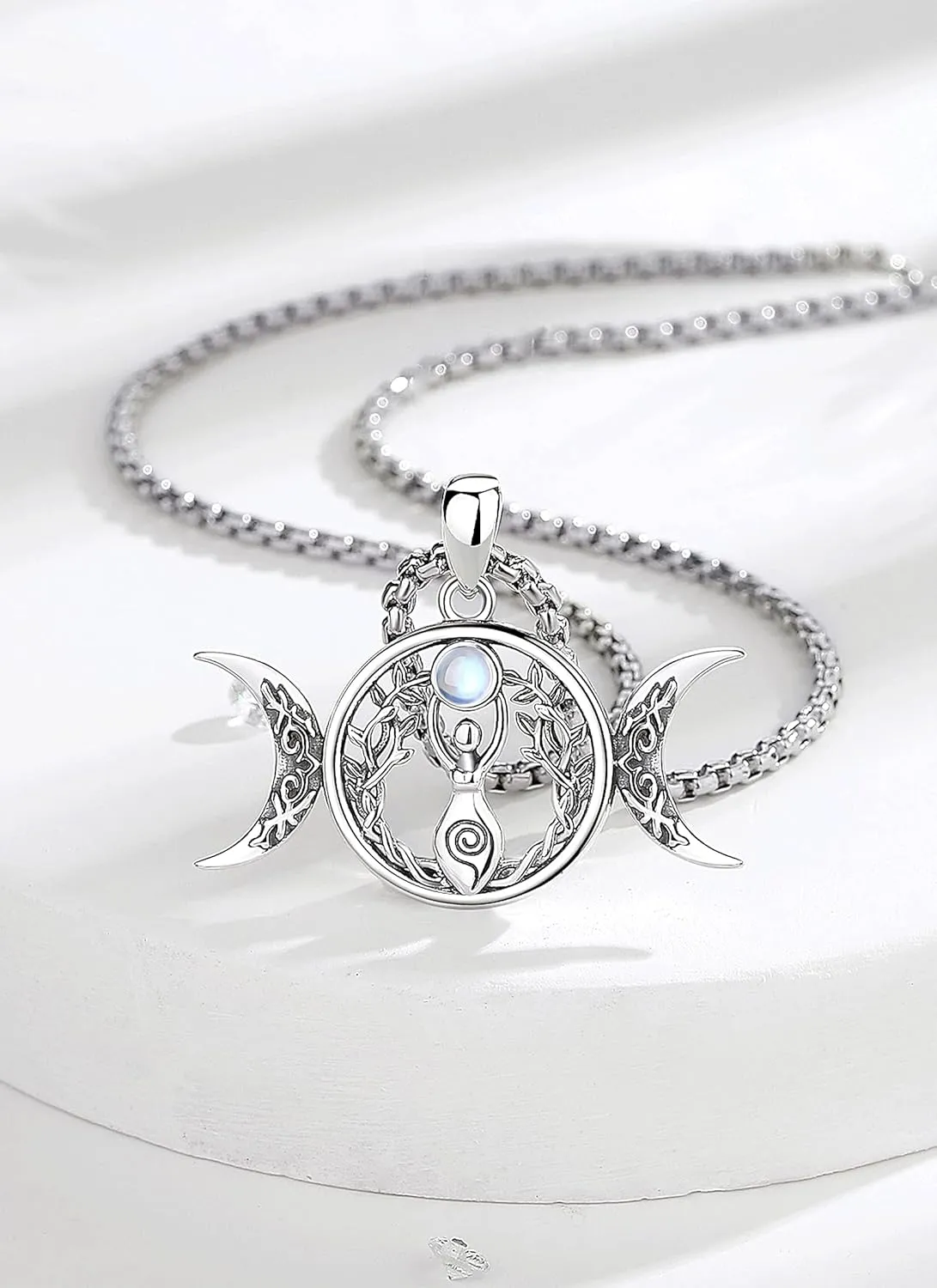925 Sterling silver Witches Knot Pendant Necklace, Hecate Triple Moon Goddess Lilith/Tree Of Life/Tetragrammaton Pentagram/Santa Muerte Pagan Witchy Jewelry Spiritual Amulet for Women Men