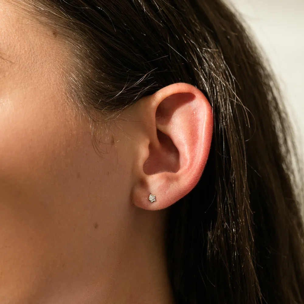 9ct White Gold Mini Diamond Star Studs