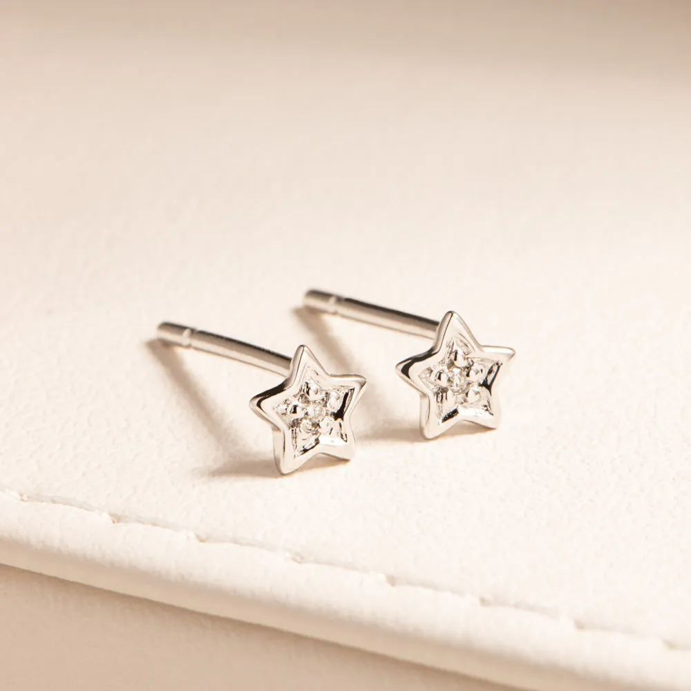 9ct White Gold Mini Diamond Star Studs
