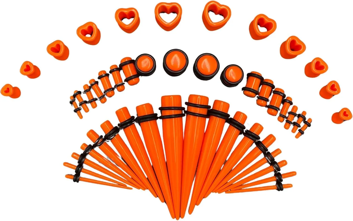Acrylic, Silicone Ear Stretching Kit: Lightweight Tapers, Heart Tunnels & Plugs for Starter Expanders | Body Piercing Jewelry Earring Gauges Gauging Set for Men, Women (Size: 14G-0000G) (48 Items Orange)