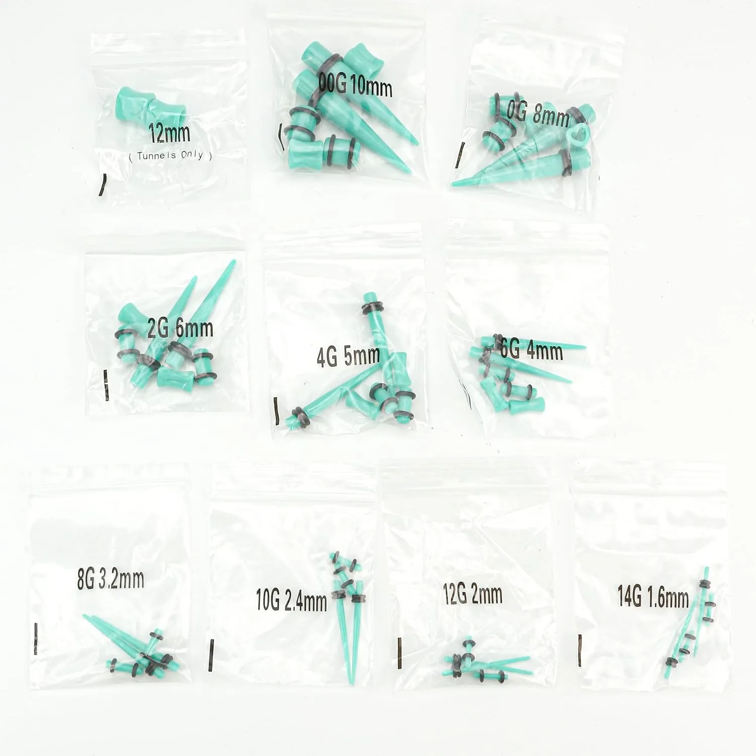 Acrylic, Silicone Ear Stretching Kit: Lightweight Tapers, Heart Tunnels & Plugs for Starter Expanders | Body Piercing Jewelry Earring Gauges Gauging Set for Men, Women (Size: 14G-0000G)