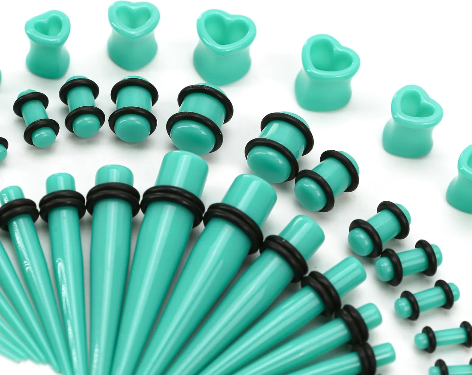 Acrylic, Silicone Ear Stretching Kit: Lightweight Tapers, Heart Tunnels & Plugs for Starter Expanders | Body Piercing Jewelry Earring Gauges Gauging Set for Men, Women (Size: 14G-0000G)