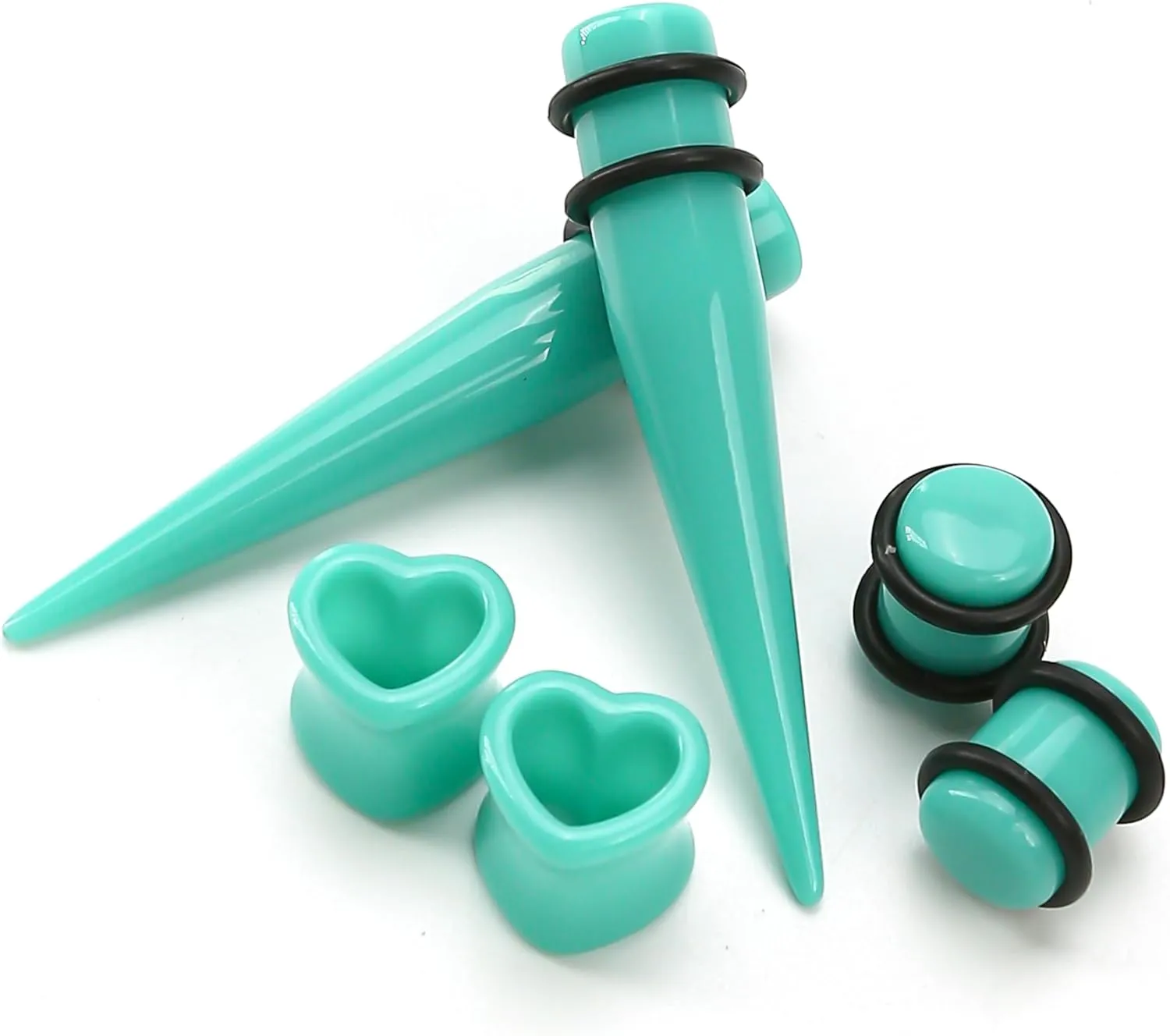 Acrylic, Silicone Ear Stretching Kit: Lightweight Tapers, Heart Tunnels & Plugs for Starter Expanders | Body Piercing Jewelry Earring Gauges Gauging Set for Men, Women (Size: 14G-0000G)