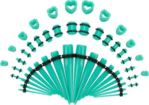 Acrylic, Silicone Ear Stretching Kit: Lightweight Tapers, Heart Tunnels & Plugs for Starter Expanders | Body Piercing Jewelry Earring Gauges Gauging Set for Men, Women (Size: 14G-0000G)
