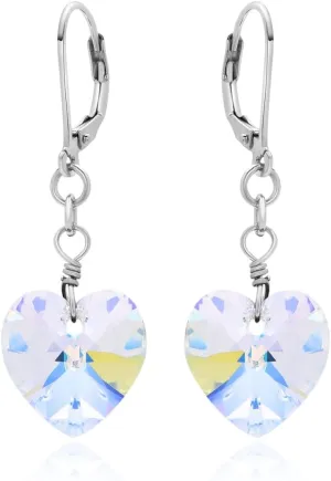 Adabele 1 Pair Authentic Sterling Silver Dangle Earrings Premium Austrian Crystal #6228 Heart Pendant Hypoallergenic Nickel Free Tarnish Resistant Women Jewelry