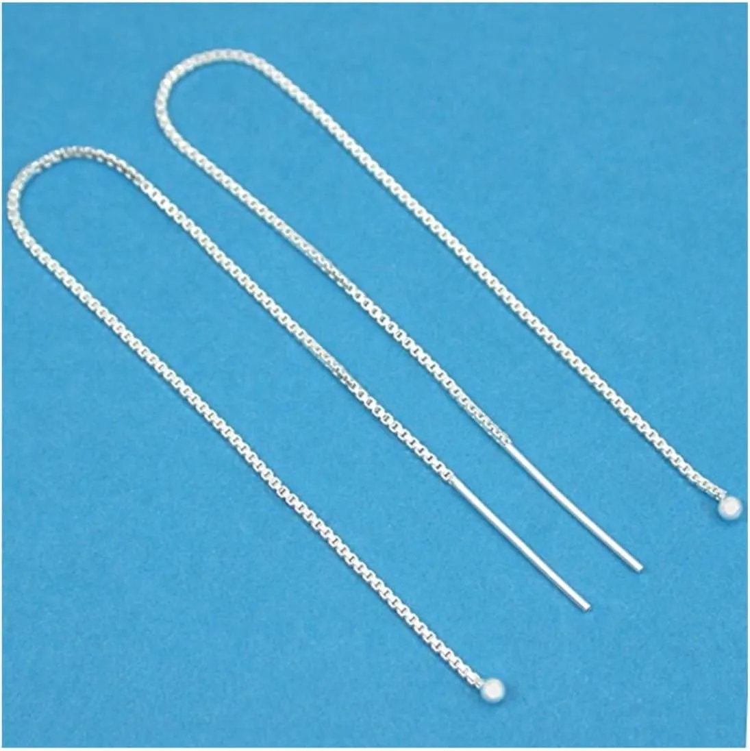 Adabele Authentic 925 Sterling Silver Cute Threader Earrings Long Chain Tassel Drop Small Tiny Ball Hypoallergenic Nickel Free Dainty Women Fine Jewelry