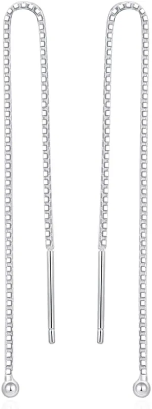 Adabele Authentic 925 Sterling Silver Cute Threader Earrings Long Chain Tassel Drop Small Tiny Ball Hypoallergenic Nickel Free Dainty Women Fine Jewelry