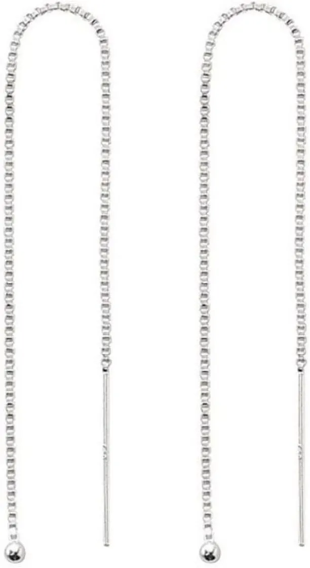 Adabele Authentic 925 Sterling Silver Cute Threader Earrings Long Chain Tassel Drop Small Tiny Ball Hypoallergenic Nickel Free Dainty Women Fine Jewelry