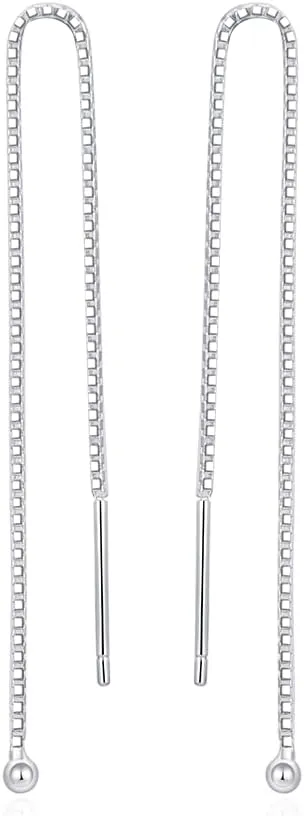 Adabele Authentic 925 Sterling Silver Cute Threader Earrings Long Chain Tassel Drop Small Tiny Ball Hypoallergenic Nickel Free Dainty Women Fine Jewelry