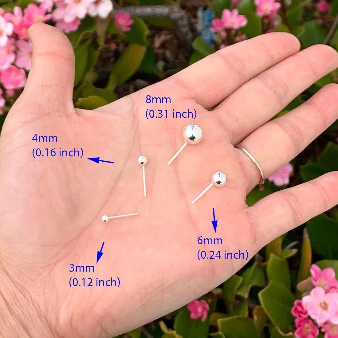 Adabele Authentic Solid Sterling Silver 3mm to 8mm Round Ball Stud Earrings Hypoallergenic Nickel Free Cute Dot Ear Studs Womem Fine Jewelry