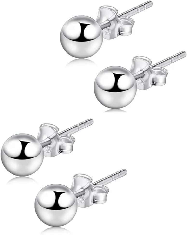 Adabele Authentic Solid Sterling Silver 3mm to 8mm Round Ball Stud Earrings Hypoallergenic Nickel Free Cute Dot Ear Studs Womem Fine Jewelry