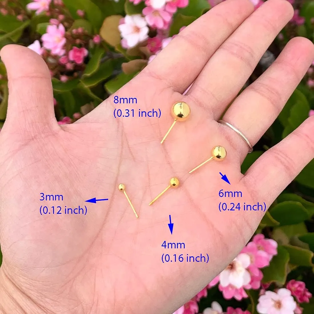 Adabele Authentic Solid Sterling Silver 3mm to 8mm Round Ball Stud Earrings Hypoallergenic Nickel Free Cute Dot Ear Studs Womem Fine Jewelry
