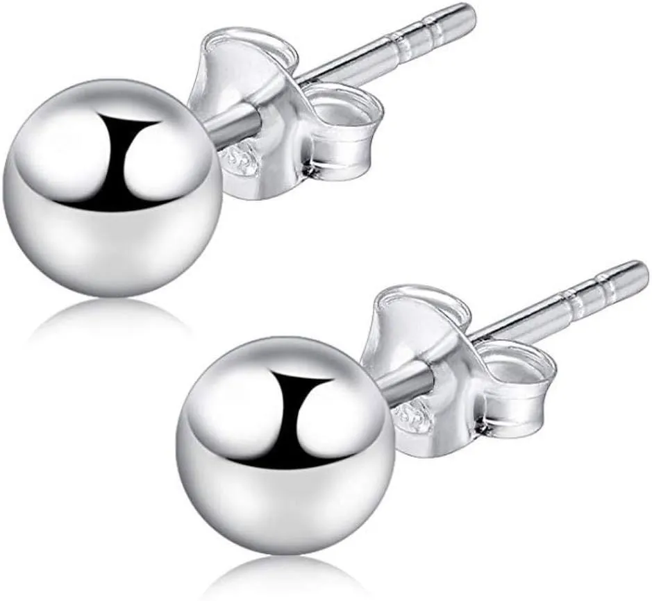 Adabele Authentic Solid Sterling Silver 3mm to 8mm Round Ball Stud Earrings Hypoallergenic Nickel Free Cute Dot Ear Studs Womem Fine Jewelry