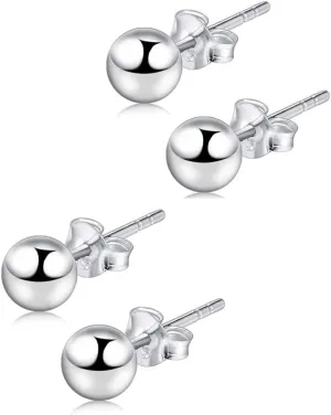 Adabele Authentic Solid Sterling Silver 3mm to 8mm Round Ball Stud Earrings Hypoallergenic Nickel Free Cute Dot Ear Studs Womem Fine Jewelry