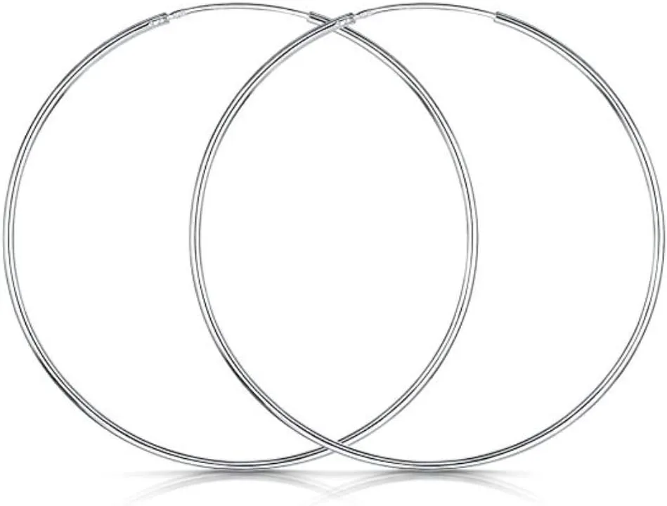 Adabele Authentic Sterling Silver Endless Round Ring Hoop Earrings 10mm Tiny to 60mm Large Thin Hypoallergenic Nickel Free Women Jewelry
