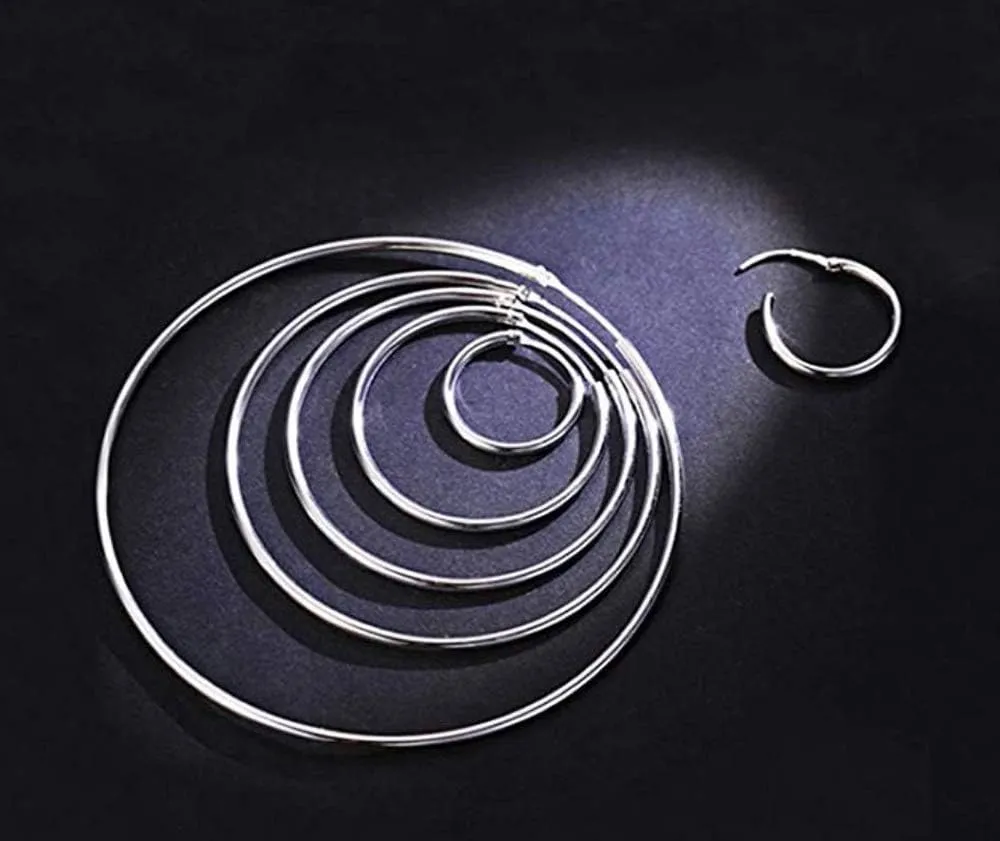 Adabele Authentic Sterling Silver Endless Round Ring Hoop Earrings 10mm Tiny to 60mm Large Thin Hypoallergenic Nickel Free Women Jewelry