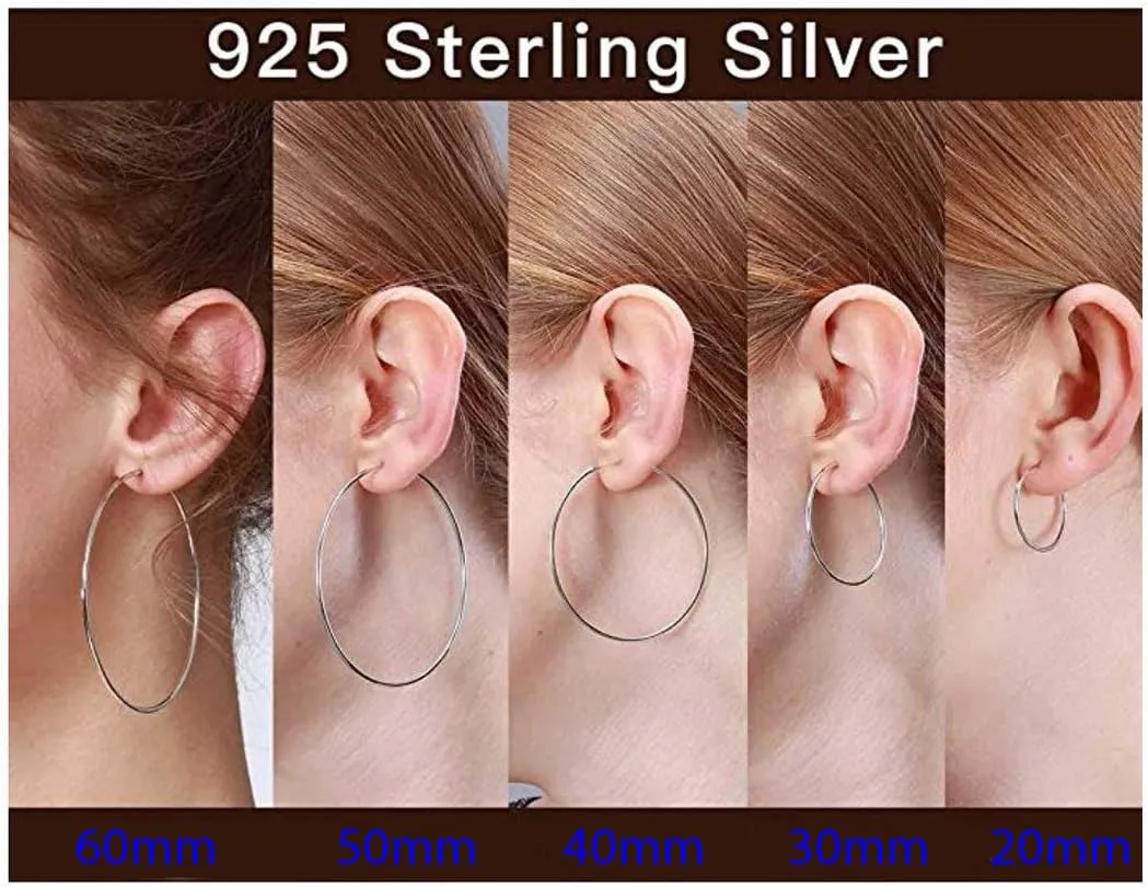 Adabele Authentic Sterling Silver Endless Round Ring Hoop Earrings 10mm Tiny to 60mm Large Thin Hypoallergenic Nickel Free Women Jewelry
