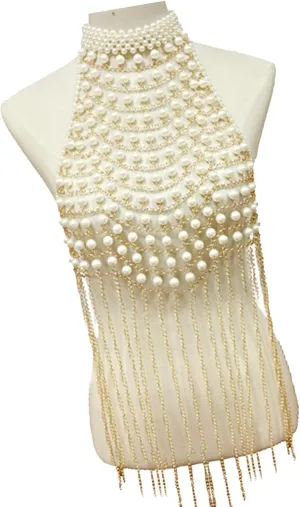 Adjustable Length Elegant Pearls Body Chain Sensual Chest Jewelry Accessory Portable for Beach and Evening Wear