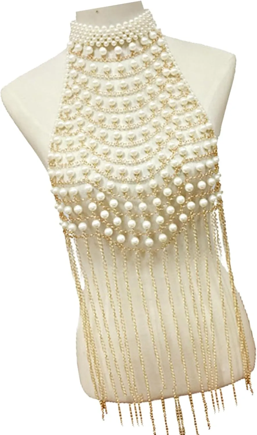 Adjustable Length Elegant Pearls Body Chain Sensual Chest Jewelry Accessory Portable for Beach and Evening Wear