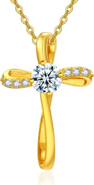 AENEAS Moissanite Cross Necklace for Women Sterling Silver Gold Plated Cross Pendant Crufix Baptism Faith Jewelry Gifts for Women