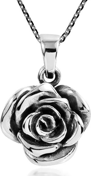 AeraVida Beautiful Blooming Rose .925 Sterling Silver Pendant Necklace | Elegant Floral Rose Pendant for Women | Classic Jewelry Gift