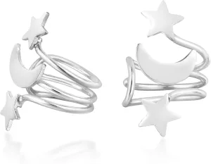 AeraVida Cute Trendy Moon and Star Design .925 Cuff Sterling Silver | Minimalist Sterling Silver Ear Clip Cuffs for women | Stars Ear Clip Cuffs Earrings | Casual Stud Earrings | Gift for Women