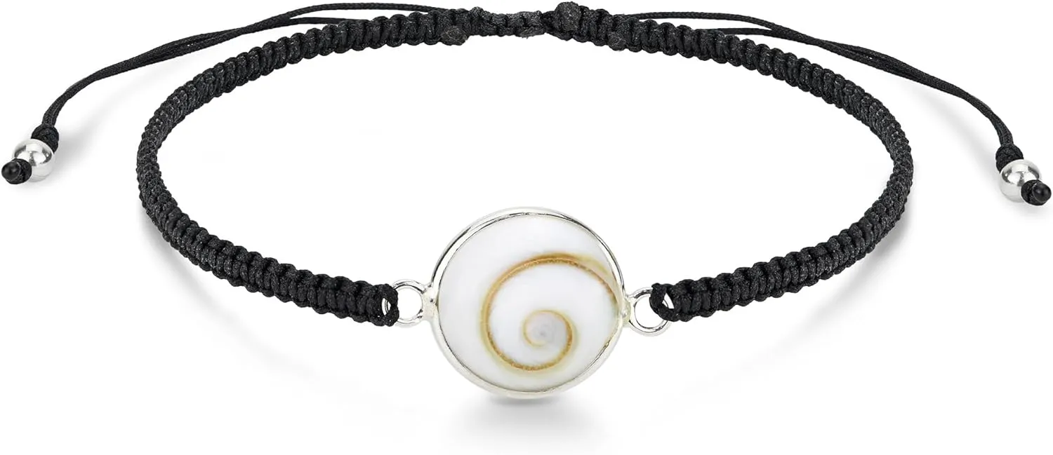 AeraVida Elegant Round Shiva shell on Sterling Silver Charm Slide Bracelet | Elegant Handmade Jewelry for Women | Handmade Bracelet | Casual Gifts for Women | Friendship Boho Bracelet | Gift for