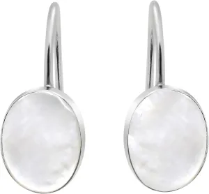 AeraVida Minimalist Oval White Mother of Pearl Shell .925 Silver Hook Dangle Earrings | Bridal or Bride Wedding Jewelry Women | Earrings for Women