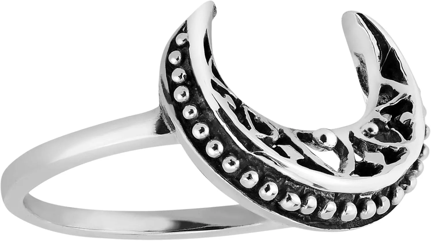 AeraVida Mystical and Romantic Crescent Moon .925 Sterling Silver Ring | Cute Wedding Rings For Women | Trendy Comfort Fit Silver Rings for Women | Gift for Daughter | Sterling Silver Rings Sizes 6-10