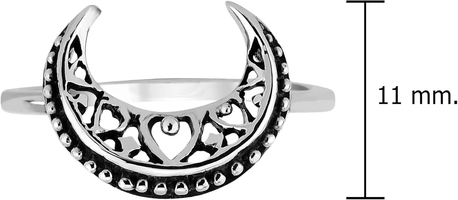 AeraVida Mystical and Romantic Crescent Moon .925 Sterling Silver Ring | Cute Wedding Rings For Women | Trendy Comfort Fit Silver Rings for Women | Gift for Daughter | Sterling Silver Rings Sizes 6-10