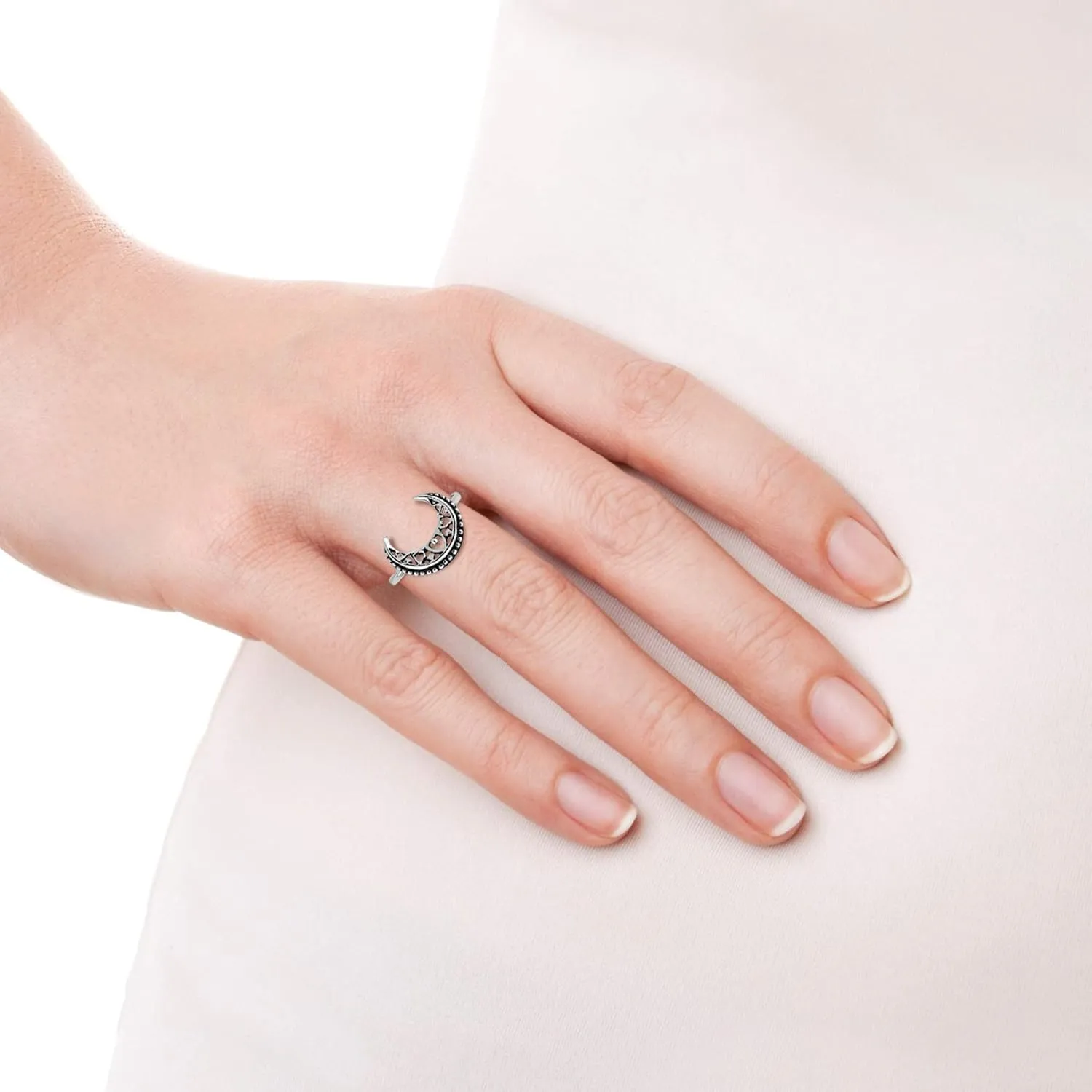 AeraVida Mystical and Romantic Crescent Moon .925 Sterling Silver Ring | Cute Wedding Rings For Women | Trendy Comfort Fit Silver Rings for Women | Gift for Daughter | Sterling Silver Rings Sizes 6-10