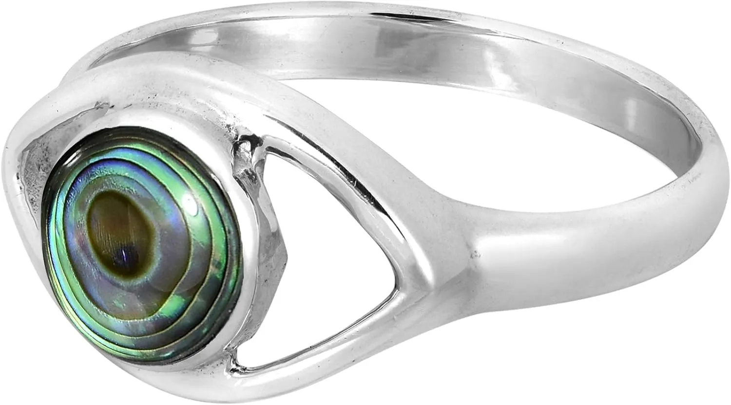 AeraVida Mystical Evil Eye with Abalone Shell Inlay .925 Sterling Silver Ring