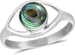 AeraVida Mystical Evil Eye with Abalone Shell Inlay .925 Sterling Silver Ring