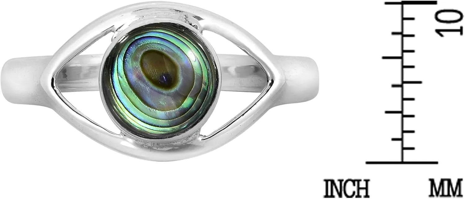 AeraVida Mystical Evil Eye with Abalone Shell Inlay .925 Sterling Silver Ring