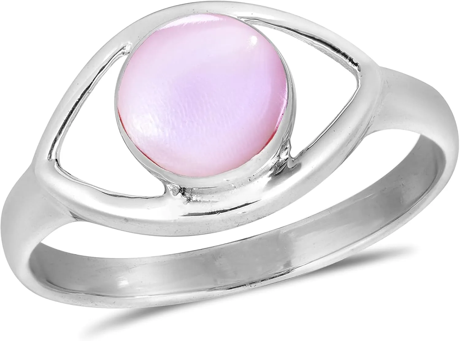 AeraVida Mystical Evil Eye w/Pink Mother of Pearl Inlay .925 Sterling Silver Ring