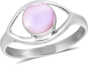 AeraVida Mystical Evil Eye w/Pink Mother of Pearl Inlay .925 Sterling Silver Ring